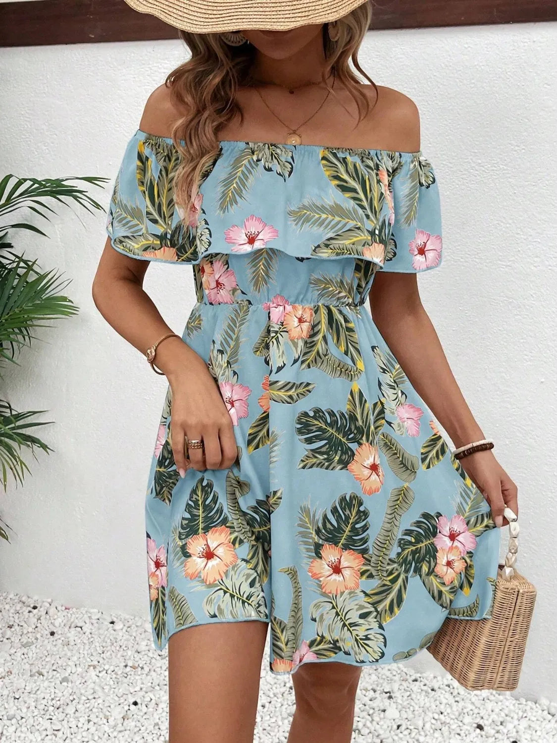 Floral Off-Shoulder Ruffle Mini Dress