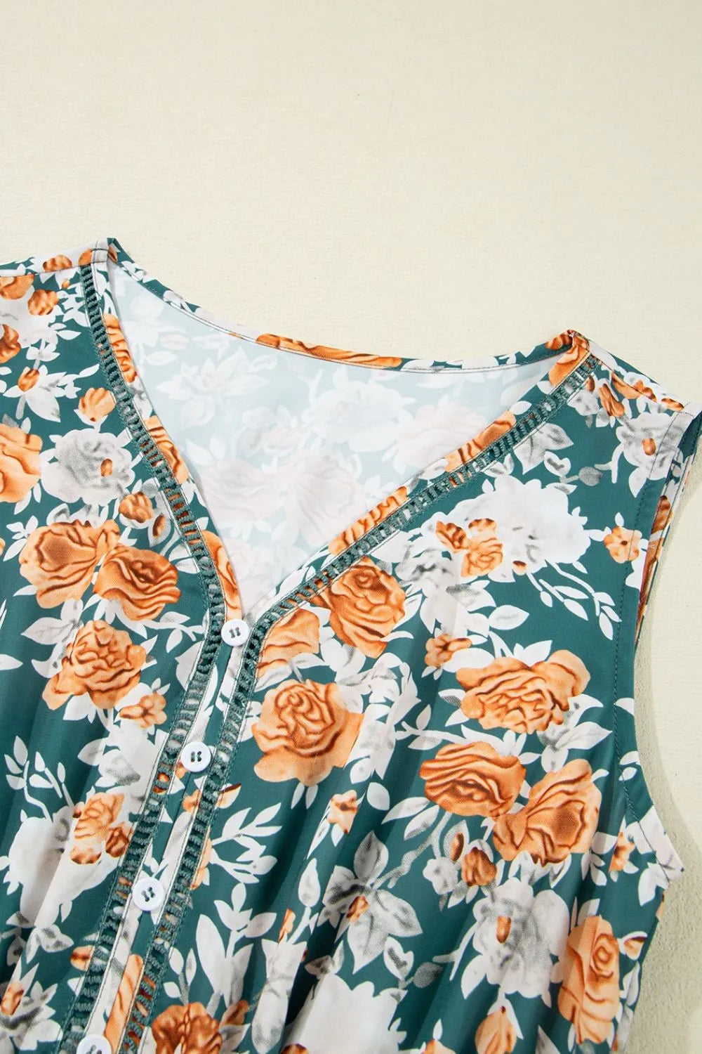 Floral V-Neck Tie-Waist Sleeveless Tiered Dress