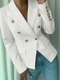 Decorative-Button Double-Breasted Blazer