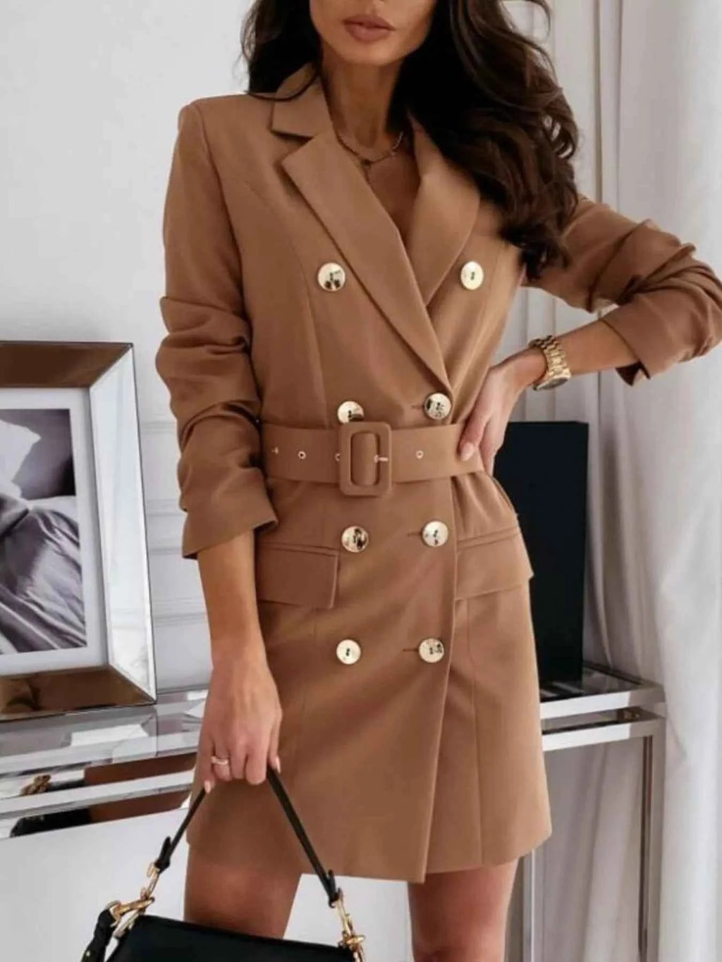 Double-Breasted Belted Blazer Dress