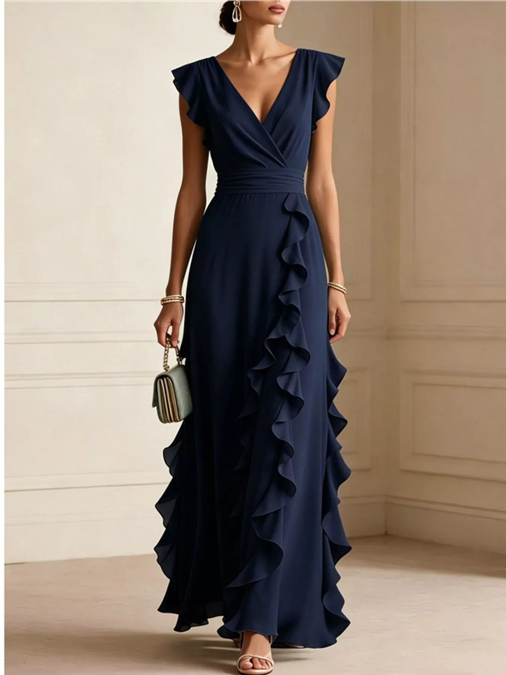 Ruffled Surplice Sleeveless Maxi Dress