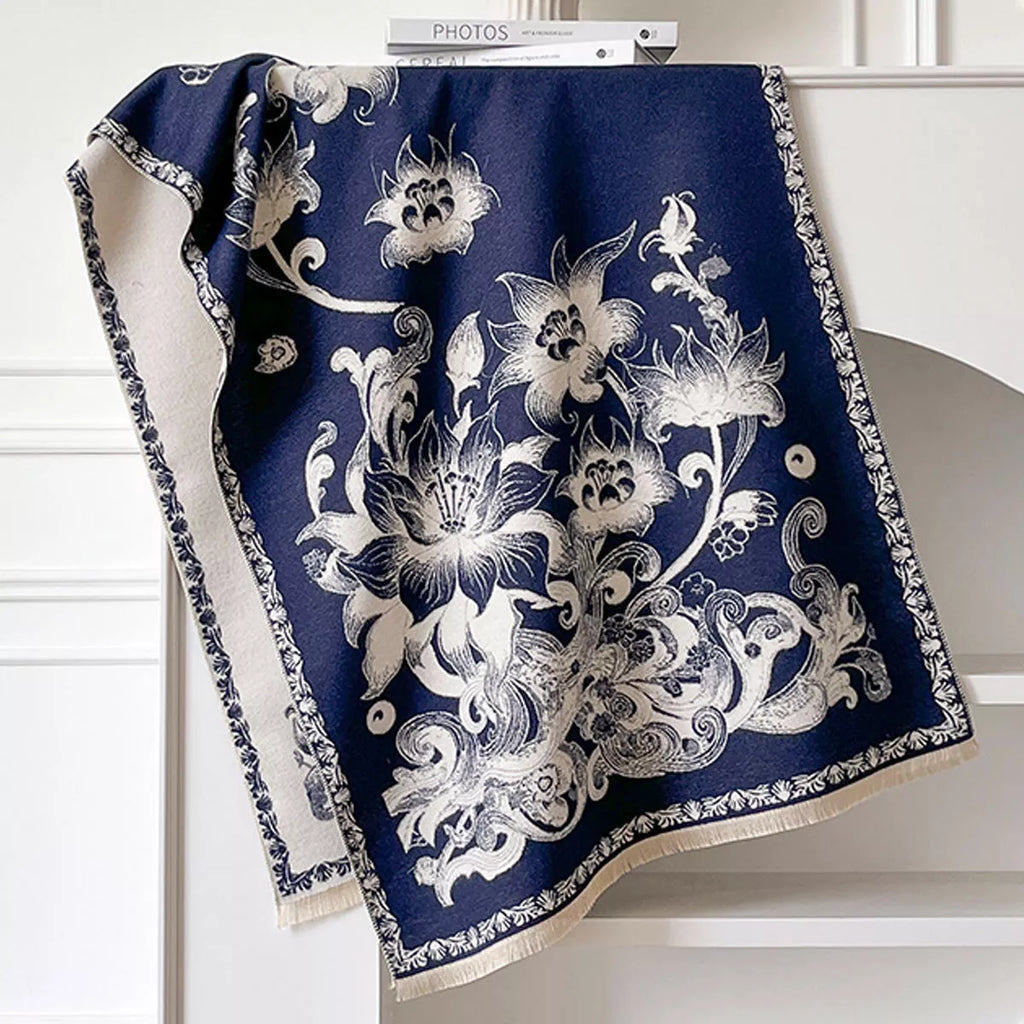 Floral-Print Polyester Raw-Hem Scarf