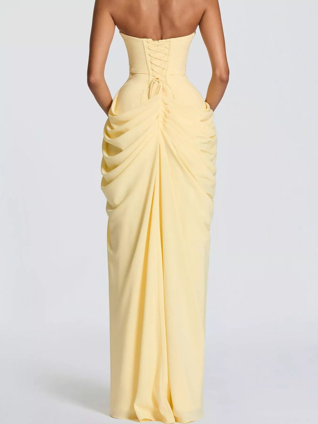 Strapless Ruched High-Slit Evening Dress