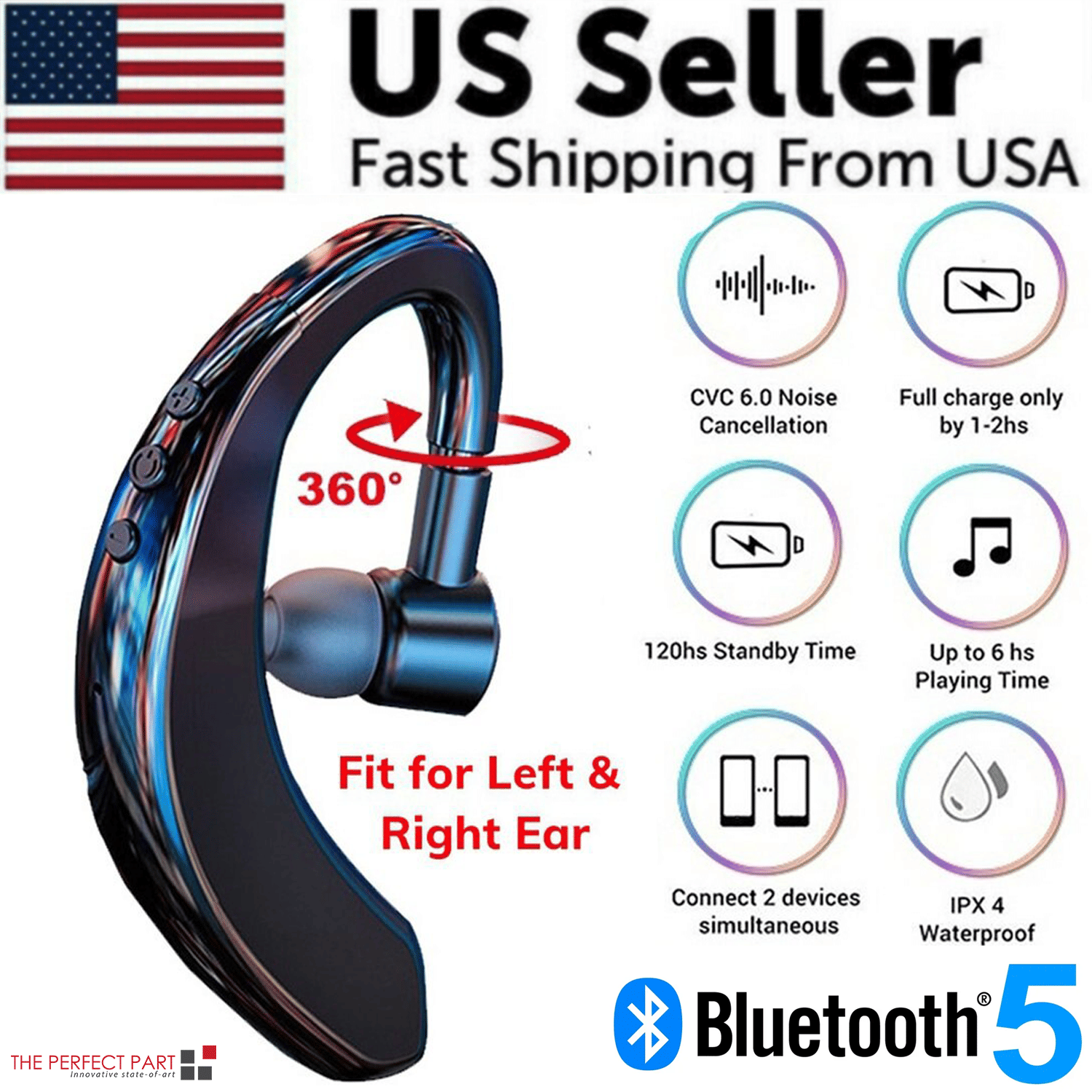 Wireless Bluetooth 5.0 Earpiece | Hook Headset | Noise Cancelling | Fits Left & Right Ear — Prime Trend Market