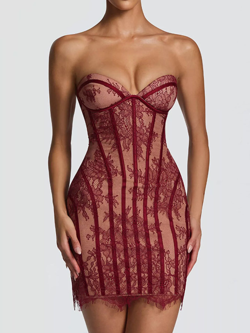 Lace-Detail Tube Mini Dress