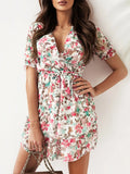 Floral Tie-Waist Layered Ruffle-Hem Mini Dress