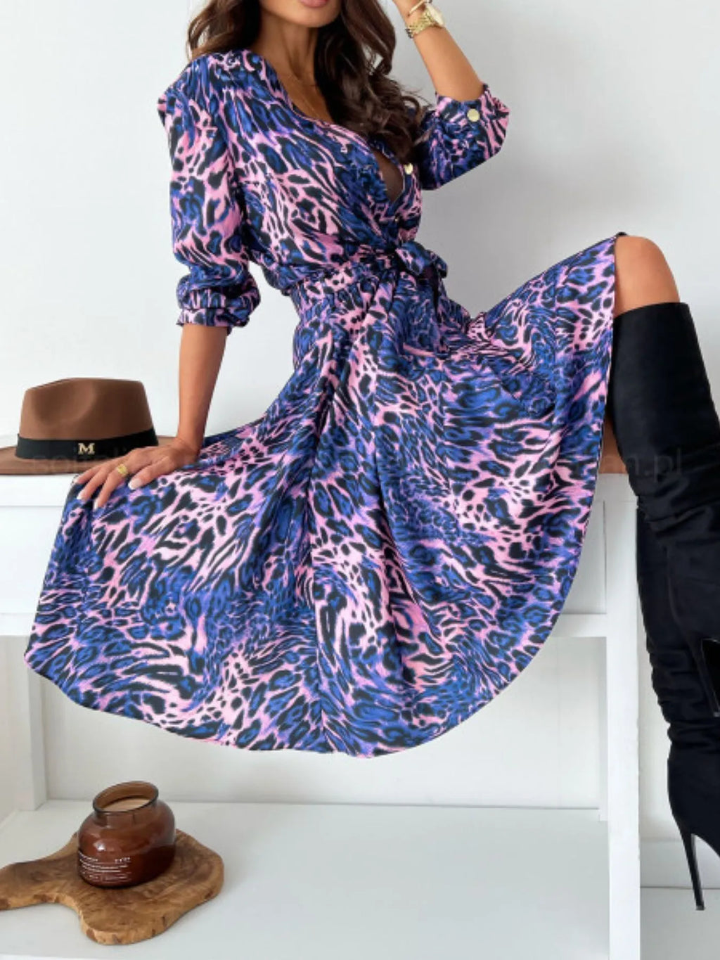Printed Tie-Waist Midi Dress | S–2XL