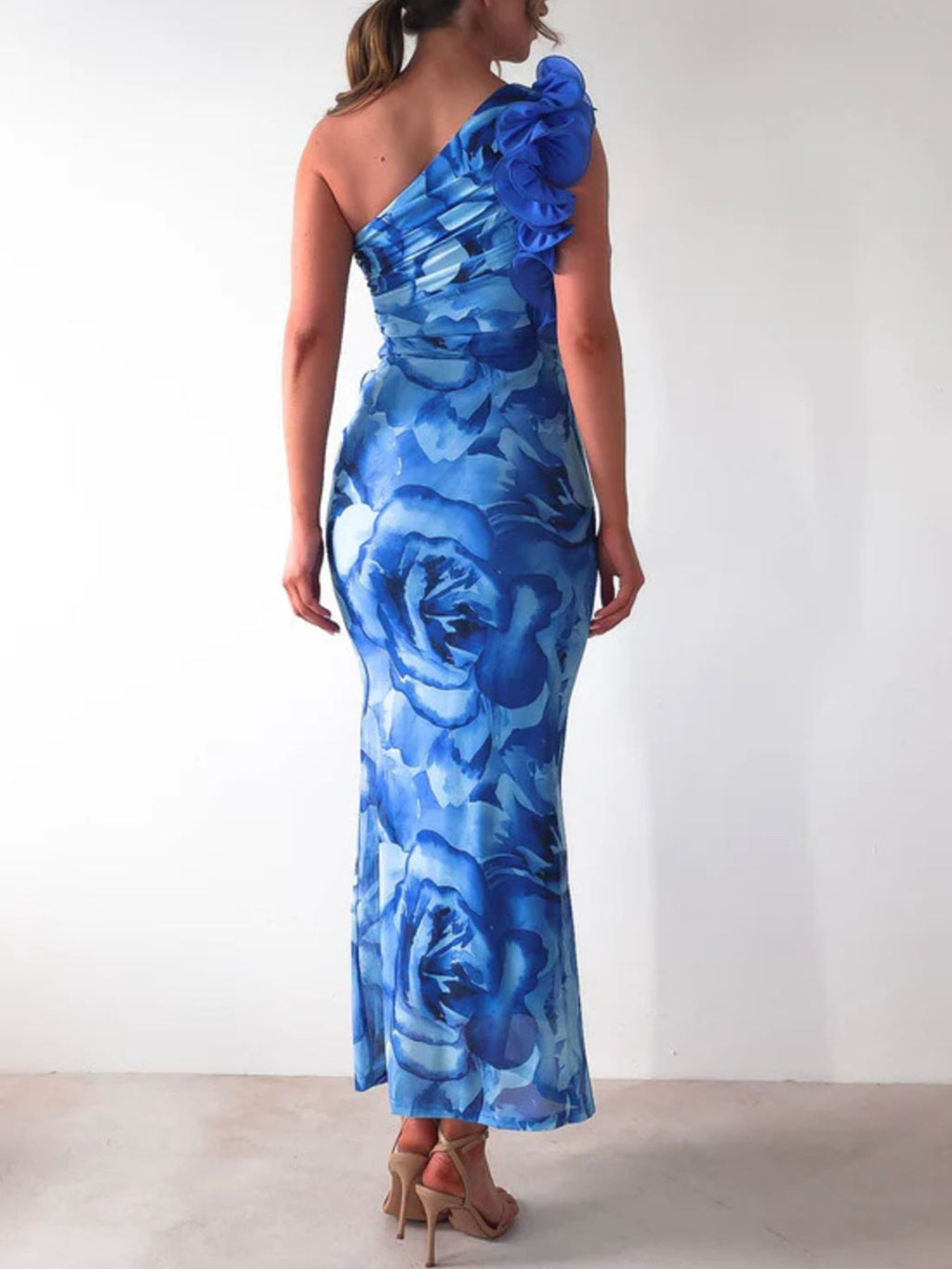 Floral-Print One-Shoulder Maxi Dress