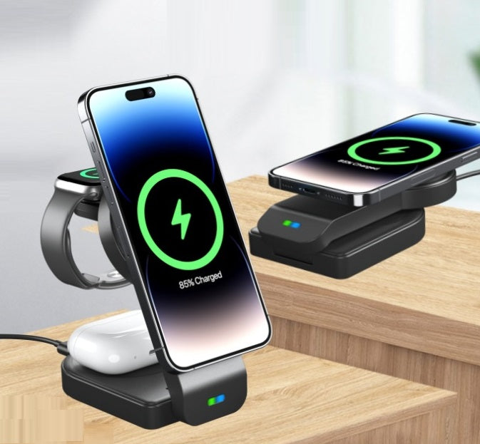 Foldable 3-in-1 Magnetic Wireless Charger Stand — iPhone, Apple Watch & AirPods — Prime Trend Market