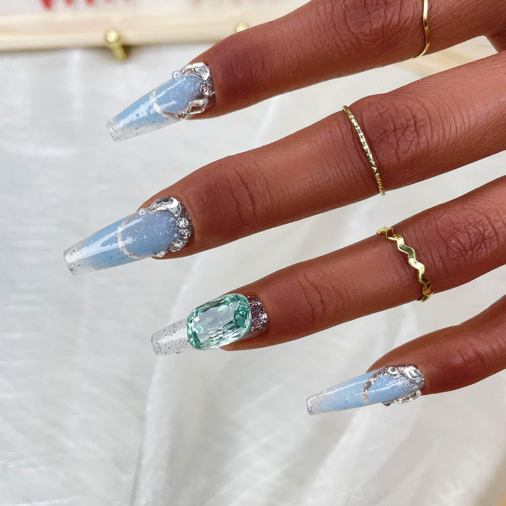 Nebula Glint Press On Nails – 3D Hand-Painted UV Finish, Luxury Custom Reusable PMMA — Prime Trend Market