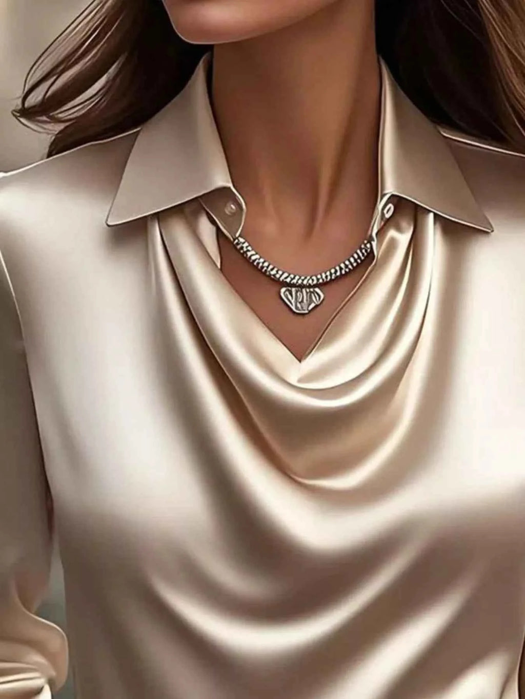 Satin Cowl-Neck Long-Sleeve Blouse