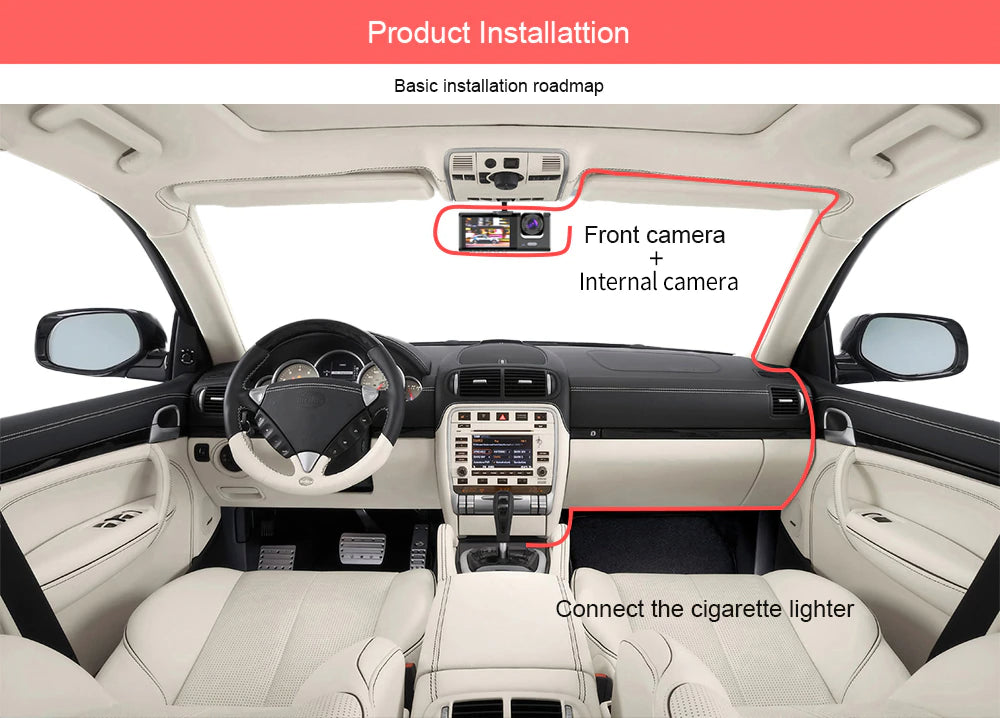 Triple Lens Dash Cam 1080P HD | Front, Rear & Interior Recording + G-Sensor — Prime Trend Market