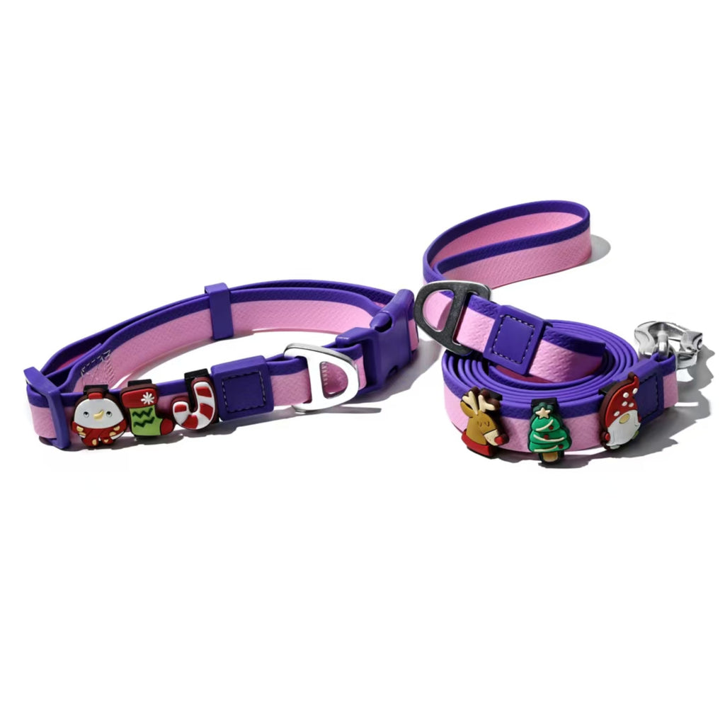 Dual-Color Embossed Pet Leash Set — Waterproof PVC Collar & Leash with DIY Accessories for Dogs — Prime Trend Market