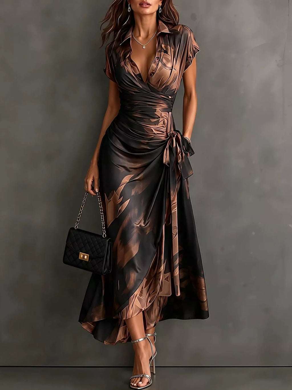 Tie-Detail Surplice Dress