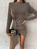 Heathered Mock-Neck Long-Sleeve Mini Dress