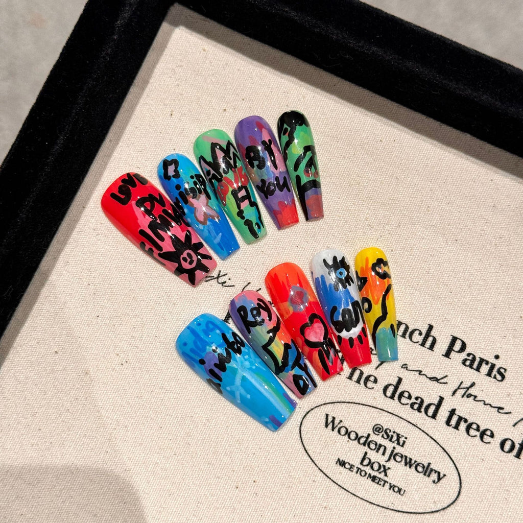 Graffiti Oil Painting Press-On Nails – Super Long Ladder | Removable Wearable Nail Art — Prime Trend Market