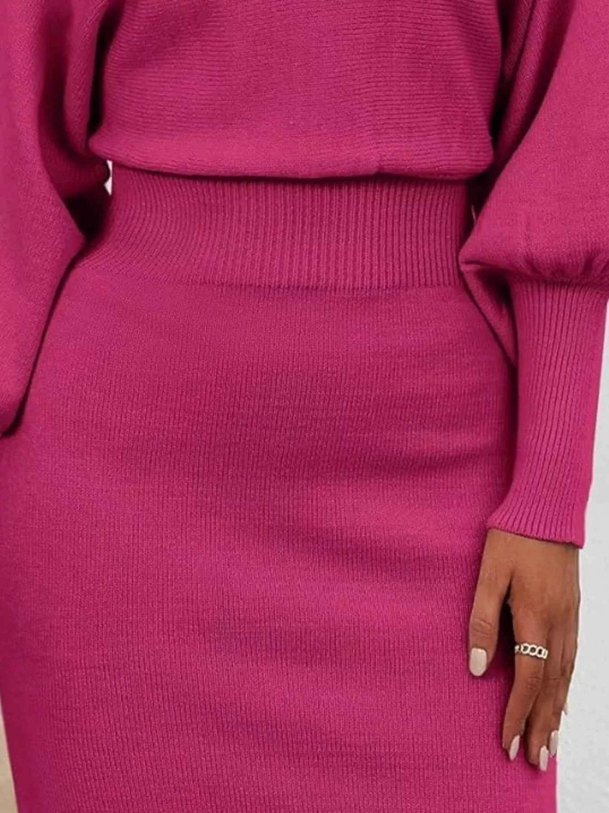 Lantern-Sleeve Ribbed Bodycon Sweater Dress