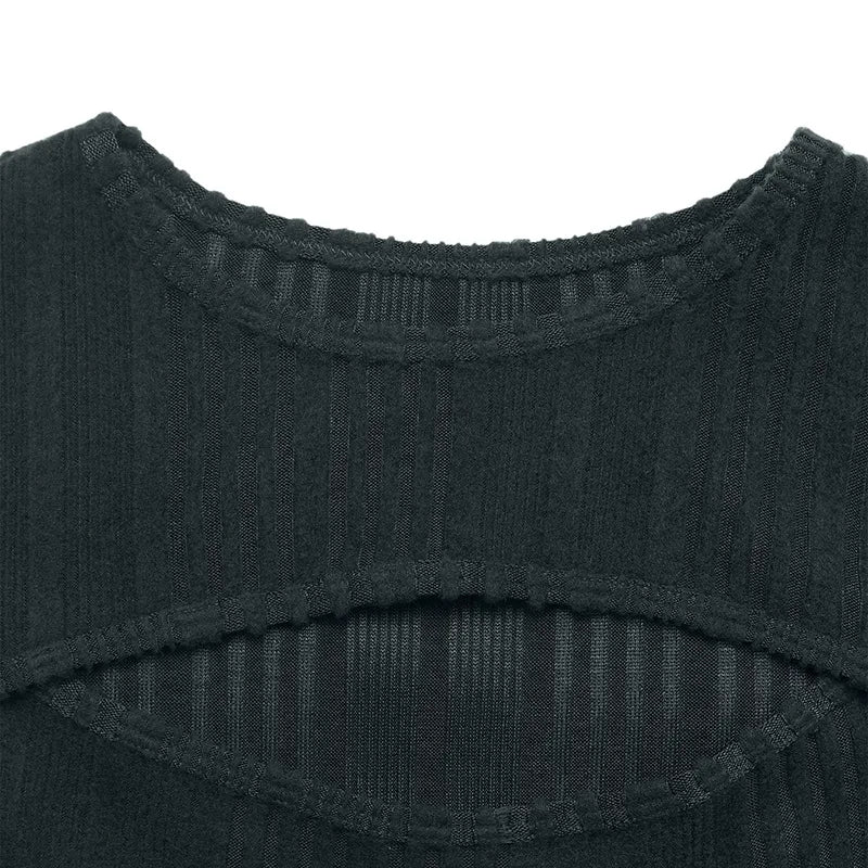 Ribbed Knit Chest-Cutout Long-Sleeve Midi Dress