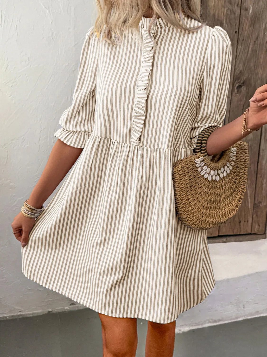 Perfee Striped Half-Sleeve Mini Dress