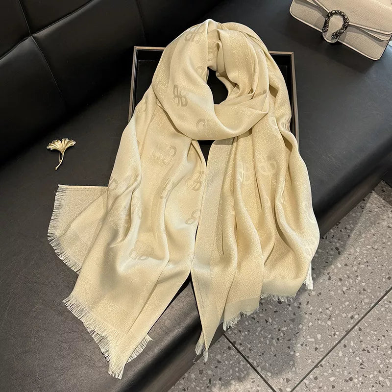 Long Patterned Raw-Hem Scarf
