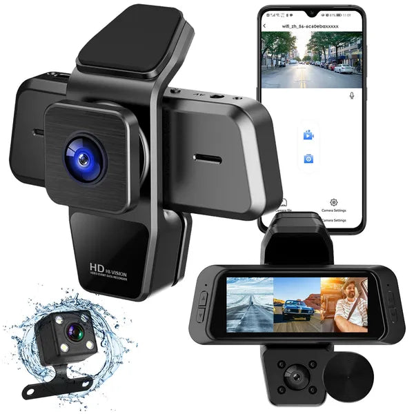 3-Channel WiFi Dash Cam — 1080P Full HD, 170° Wide Angle, IR Night Vision, App Control, 128GB Max — Prime Trend Market