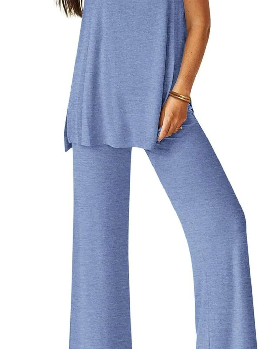 Round-Neck Longline Tank & Wide-Leg Pants Set