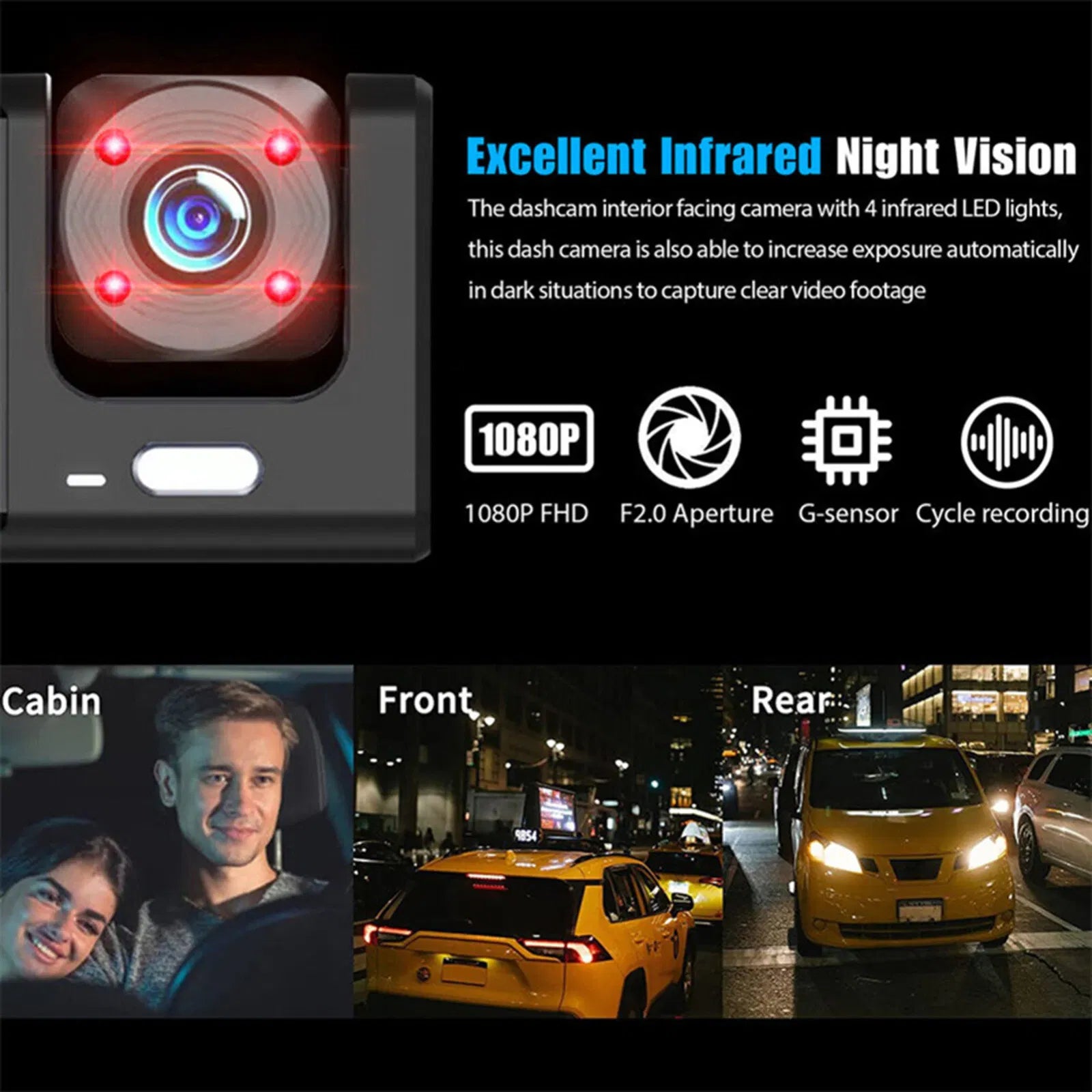 Triple Lens Dash Cam 1080P HD | Front, Rear & Interior Recording + G-Sensor — Prime Trend Market