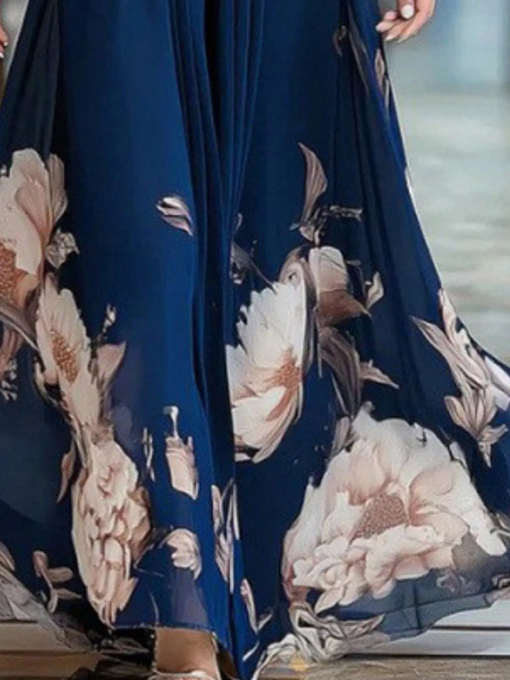 Floral V-Neck Sheer-Sleeve Ruched Maxi Dress