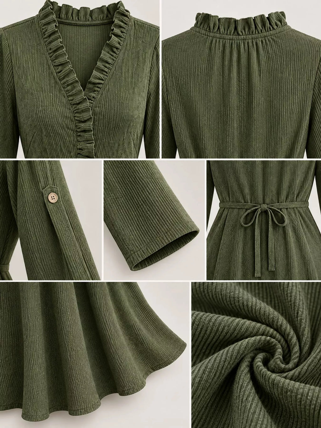 Frill V-Neck Roll-Tab Sleeve Maxi Dress, XS–3XL