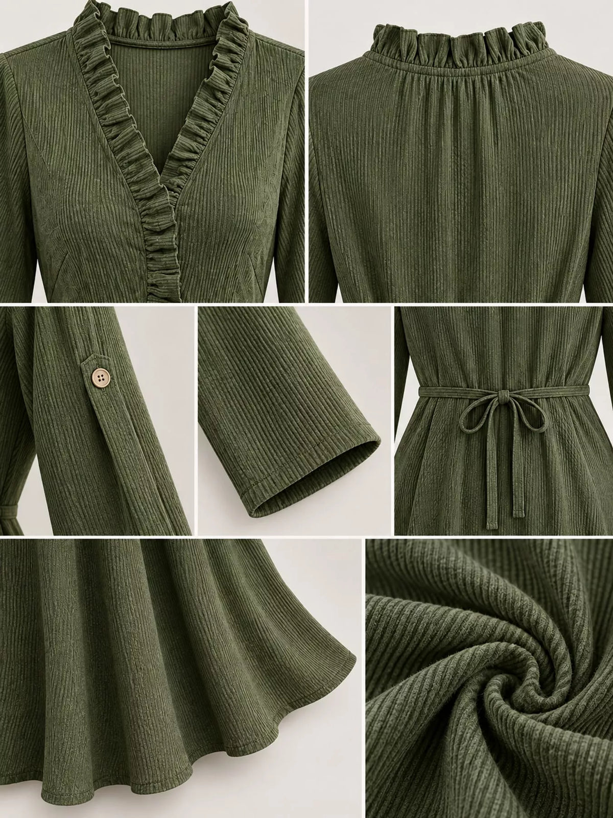 Frill V-Neck Roll-Tab Sleeve Maxi Dress, XS–3XL
