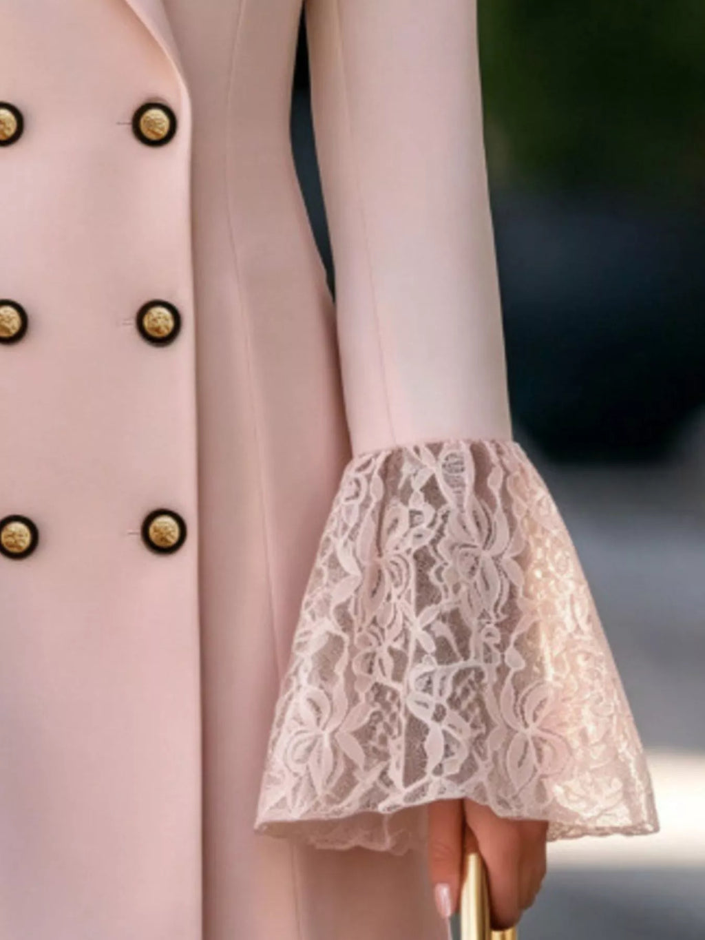 Double-Breasted Blazer Dress with Lace Flare Cuffs