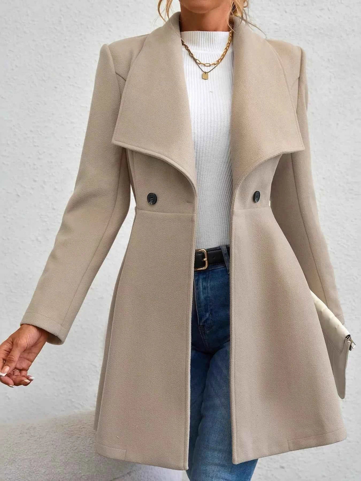 Double-Breasted Draped-Lapel Coat