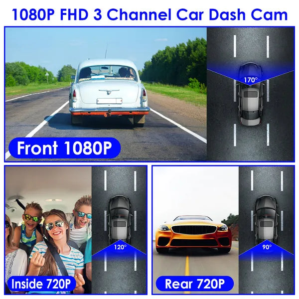 WiFi 3-Channel Dash Cam 1080P | 170° Wide Angle | Reversing Visual | 64G MMC Included — Prime Trend Market