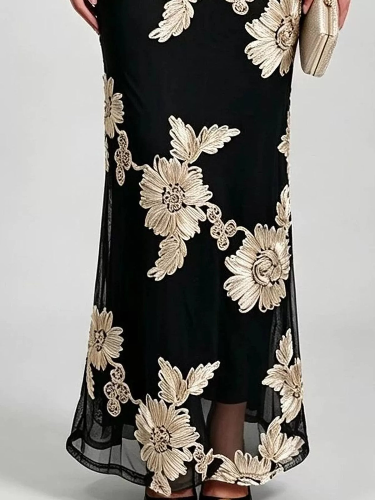 One-Shoulder Floral Embroidered Maxi Dress