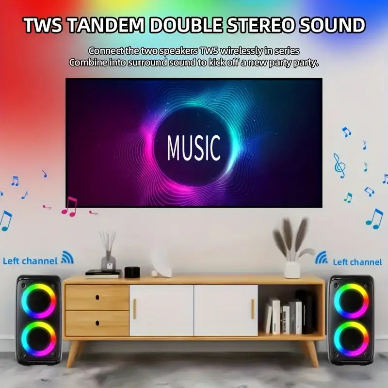 Portable Boombox Wireless Speaker with Disco LED Lights, Subwoofer & Wired Mic — Outdoor Party Speaker — Eliza & Tuan