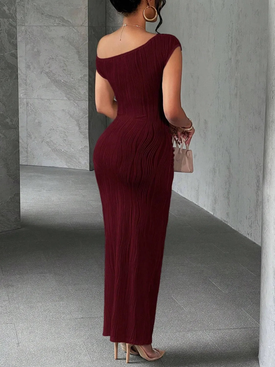 Textured One-Shoulder Maxi Dress