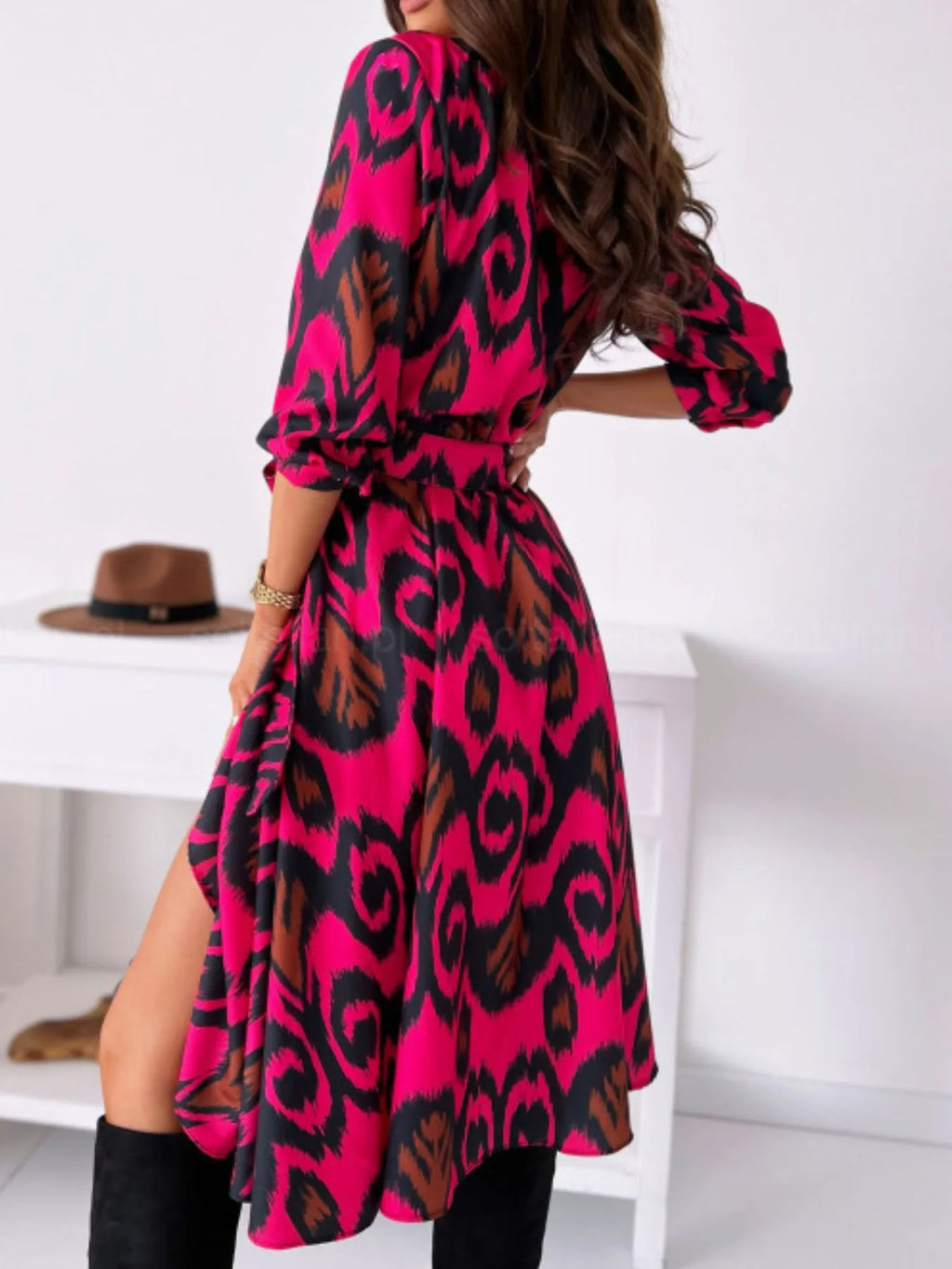 Printed Tie-Waist Midi Dress | S–2XL