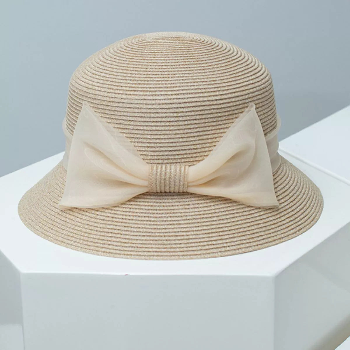 Wheat Straw Cloche Hat with Ribbon Bow