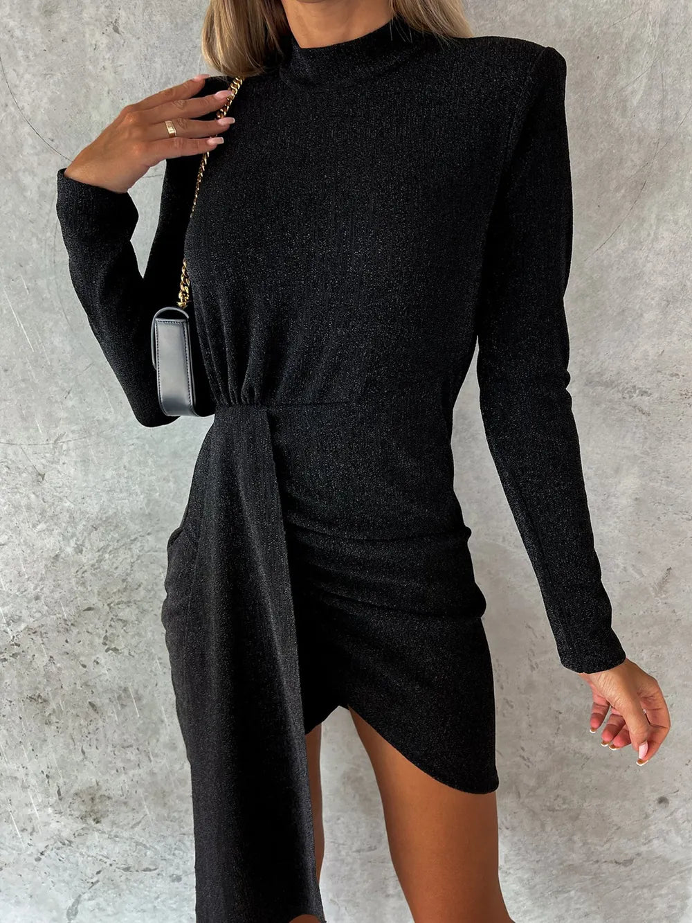 Heathered Mock-Neck Long-Sleeve Mini Dress