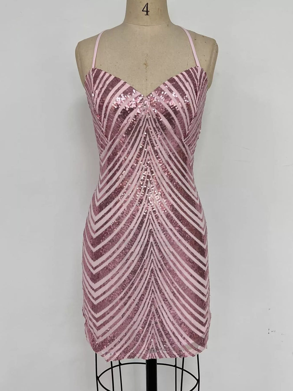 Sequin V-Neck Backless Bodycon Mini Cami Dress
