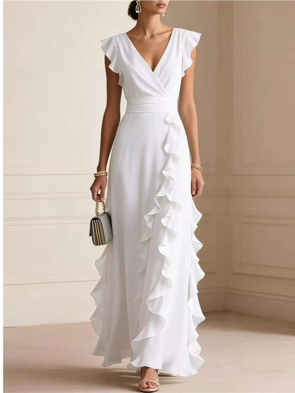 Ruffled Surplice Sleeveless Maxi Dress