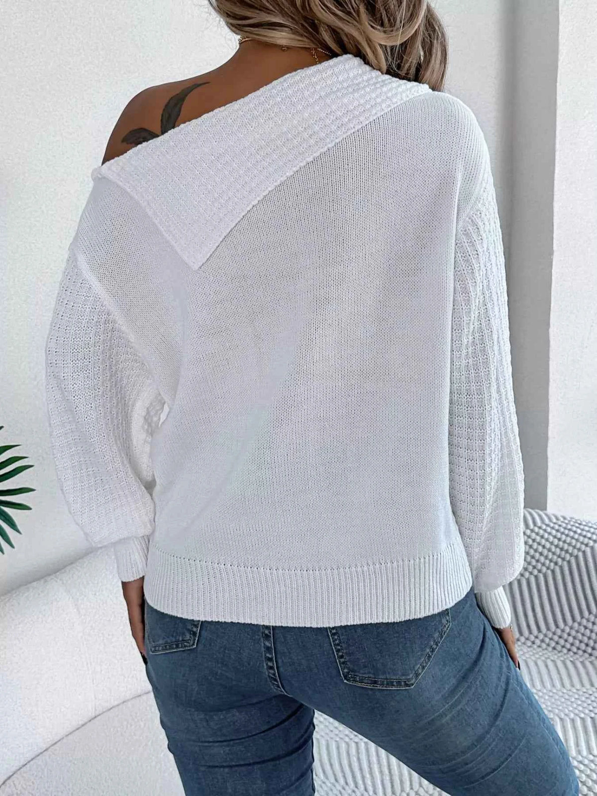 Off-Shoulder Cable-Knit Sweater