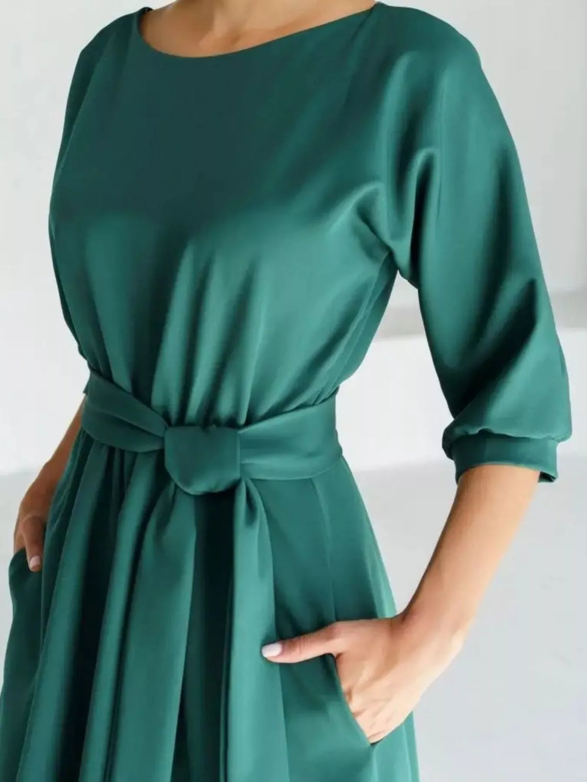Belted Midi Dress with Pockets | S–XXL