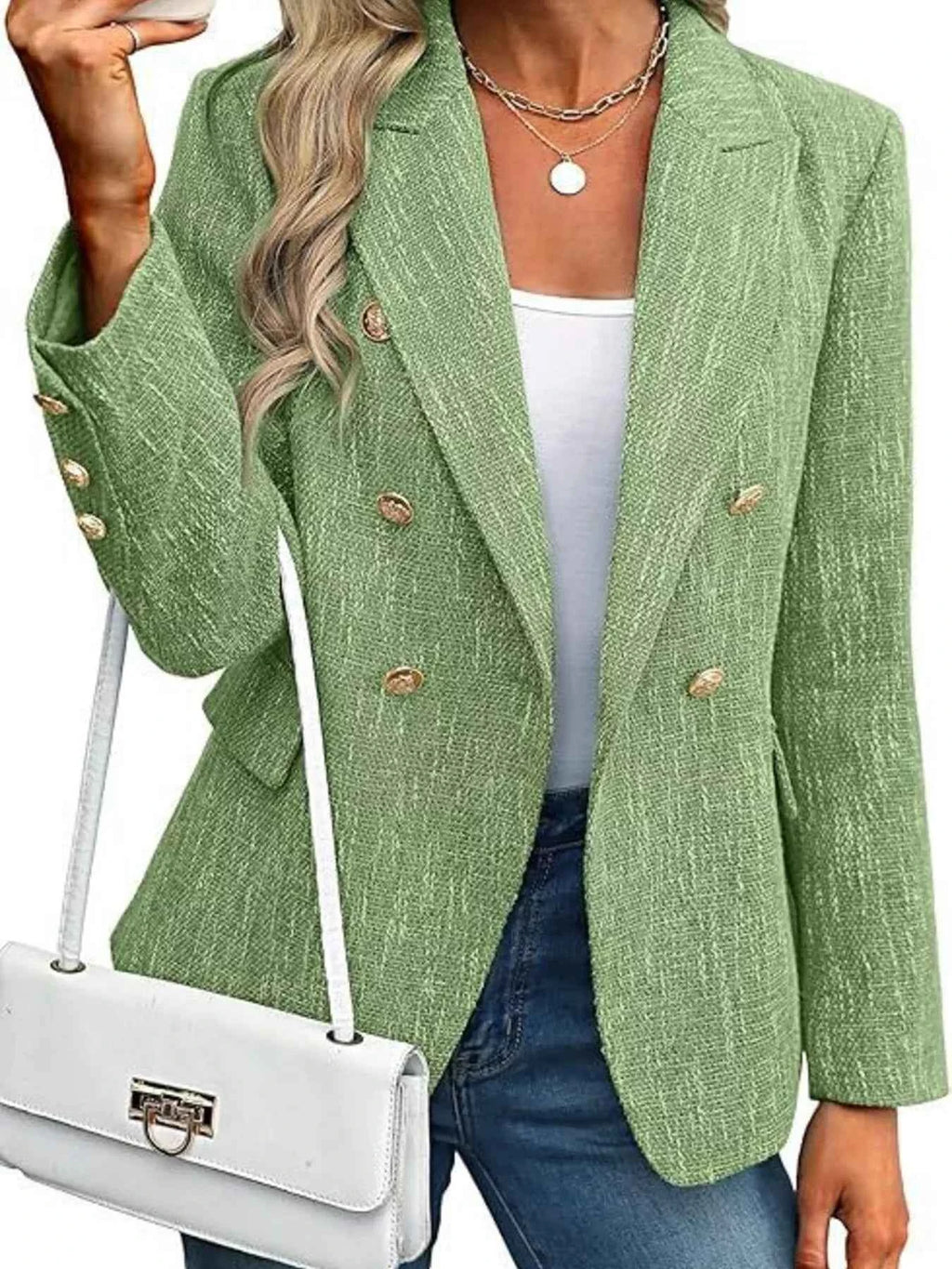 Double-Breasted Lapel-Collar Blazer