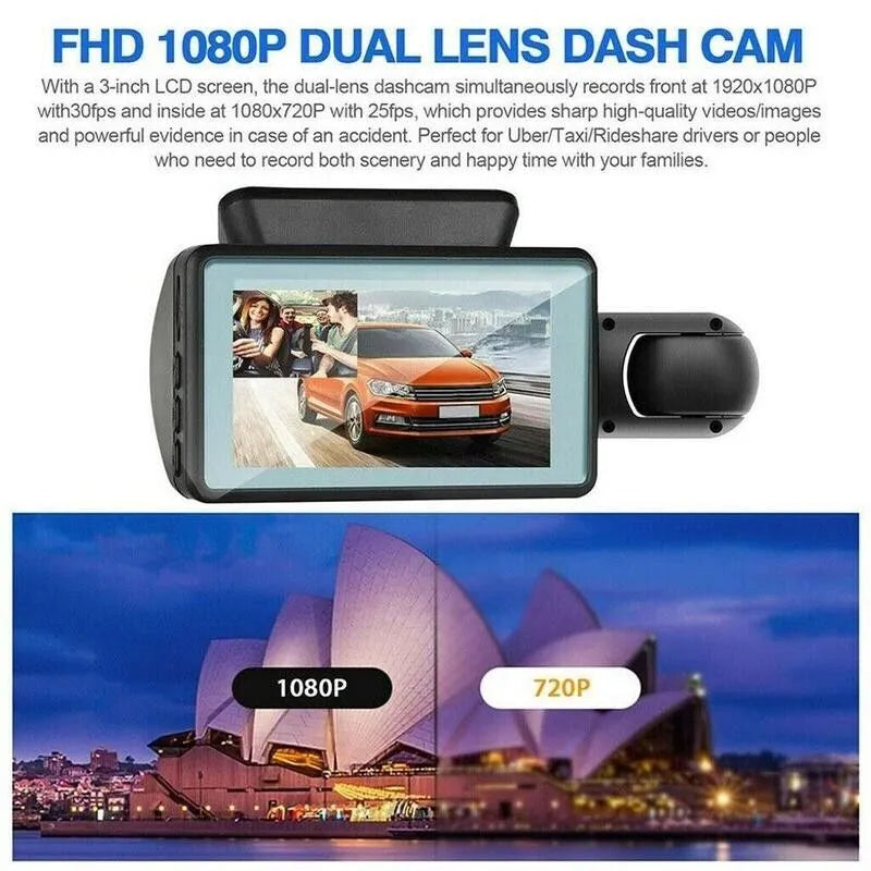 1080P Dual Lens Dash Cam | G-Sensor | Front & Interior Recording | Loop Recording — Prime Trend Market