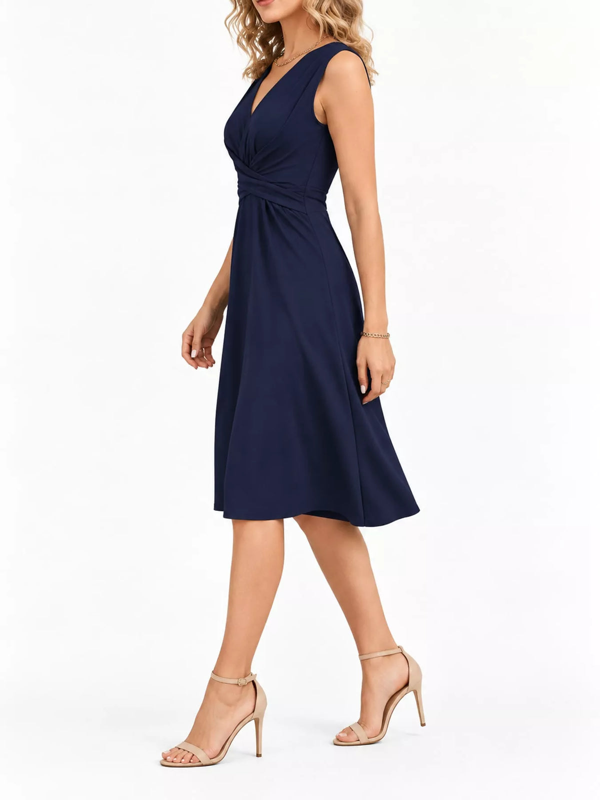 V-Neck Crisscross Ruched Dress, Long-Sleeve & Sleeveless, S–3XL