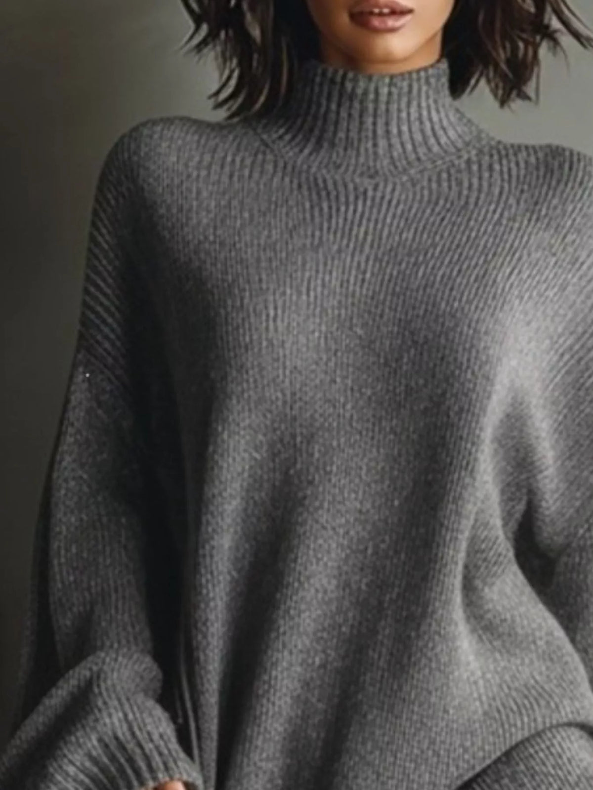 Oversized Mock-Neck Long-Sleeve Sweater Mini Dress