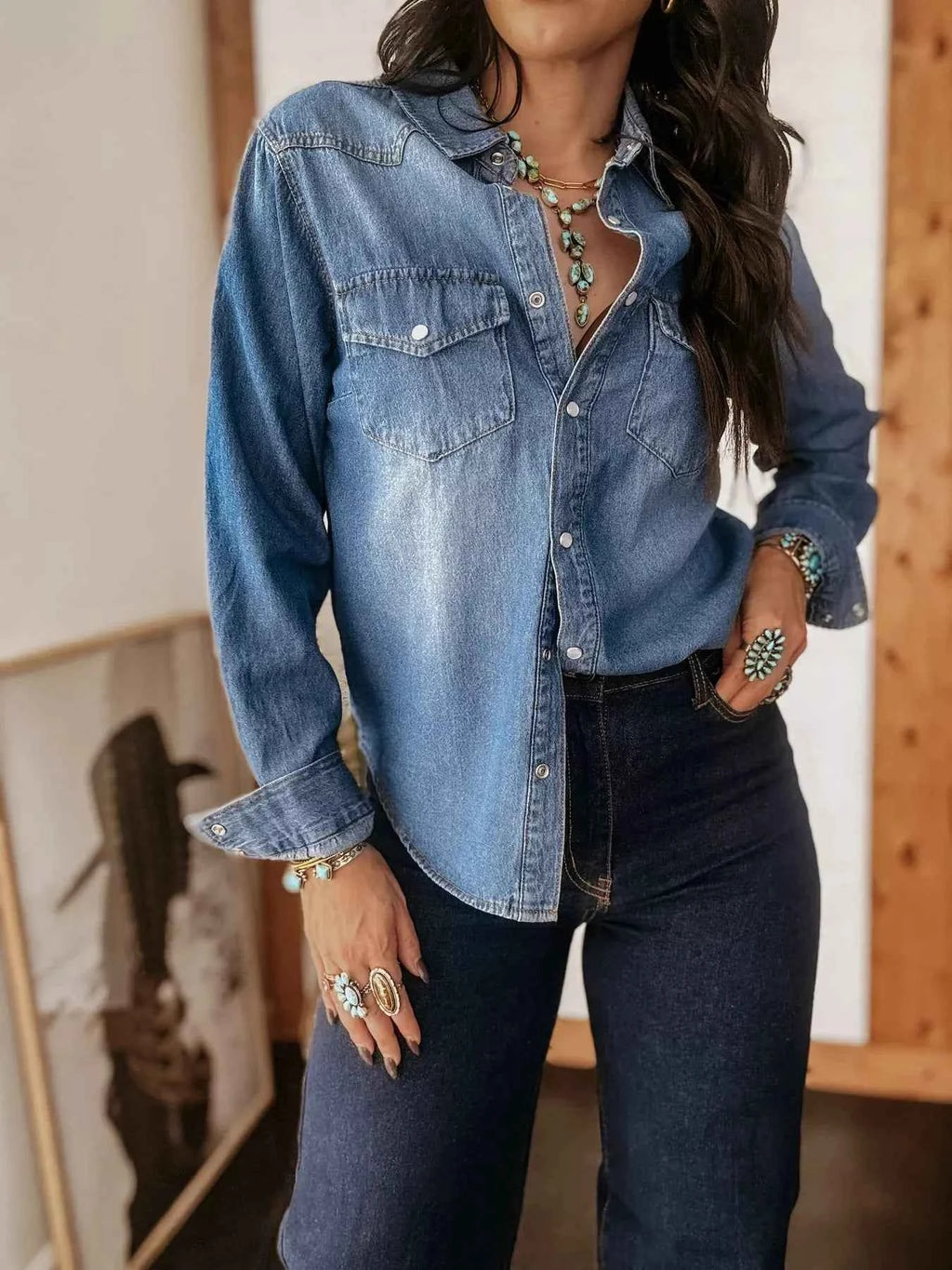 Washed Blue Button-Down Denim Shirt