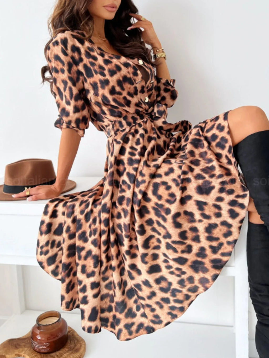 Printed Tie-Waist Midi Dress | S–2XL