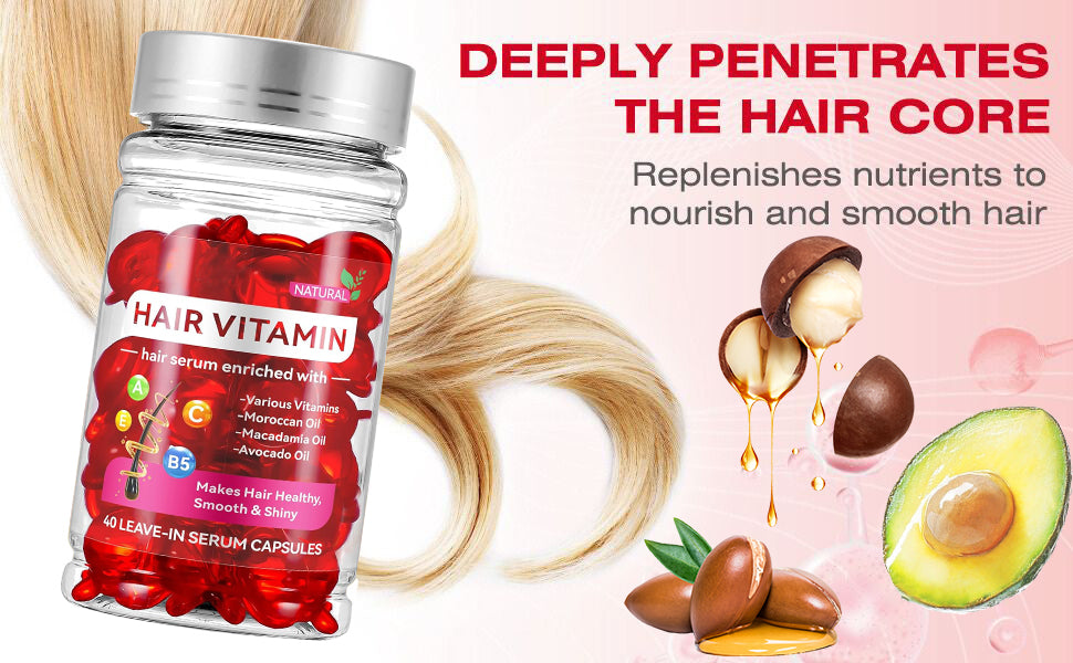 Hair Treatment Serum Capsules — 40 No-Rinse Capsules with Argan, Macadamia & Avocado Oils | Vitamins A, E & Pro B5 | For Women & Men — Prime Trend Market